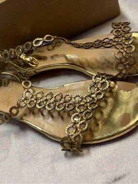 Christian Louboutin Gold Chain-Link T-Strap Flat Sandals